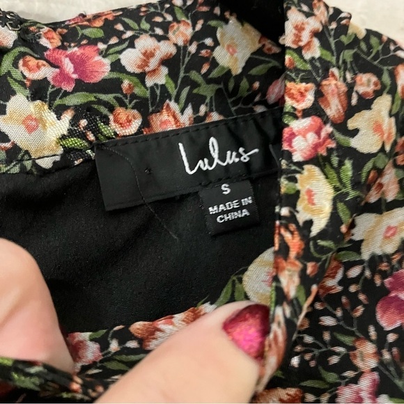 LULU’S Always Inspired Black Floral Print Mock Neck Tiered Mini Dress - Picture 13 of 14
